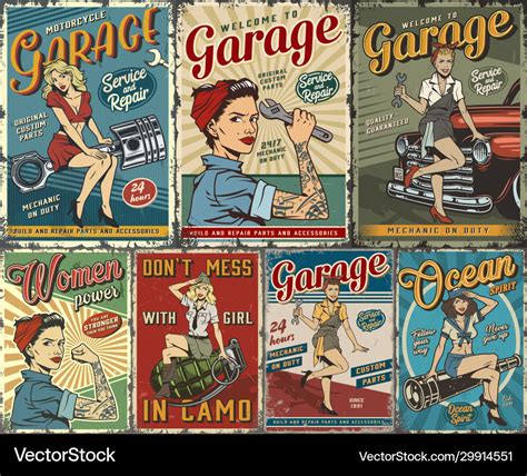 Colorful Pin Up Posters Collection Royalty Free Vector Image