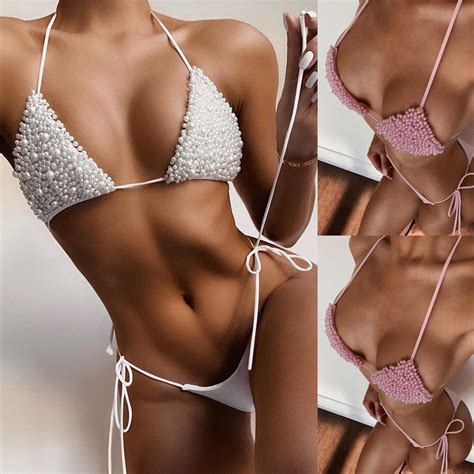New Design Pearl Bikini Set Sexy 2 PCS Set Thong Swimsuit Popular