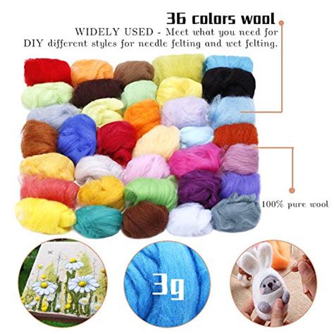 Jupean Needle Felting Kit 36 Colors Wool Roving With Basic Wool Felt