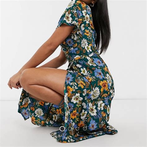 Ax Paris Midi Wrap Dress In Botanical Floral Gem