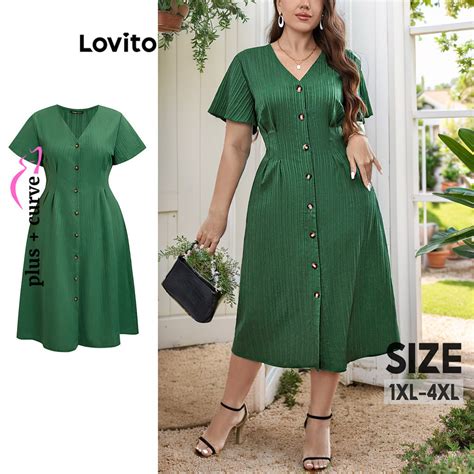 Lovito Plus Size Vestido Feminino Elegante Liso De Jacquard Alinhado