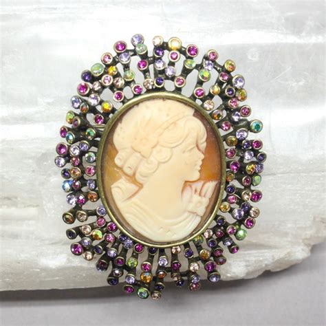 Signed Amedeo Hand Carved Lady Profile Cameo Multi Co Gem