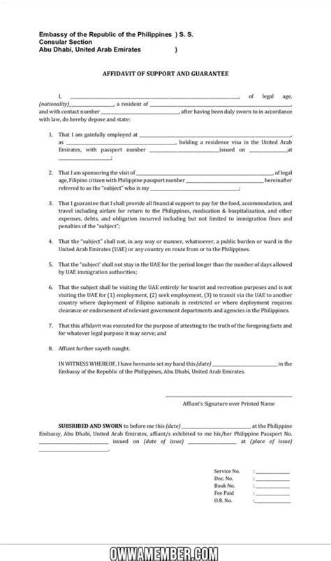 Affidavit Of Support And Guarantee ASG In PH Embassy Abu Dhabi UAE