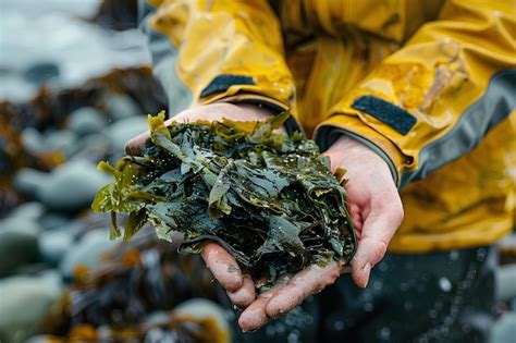 premium photo  person holding  bunch  seaweed   hands