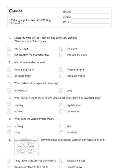 narrative writing worksheets   grade  quizizz