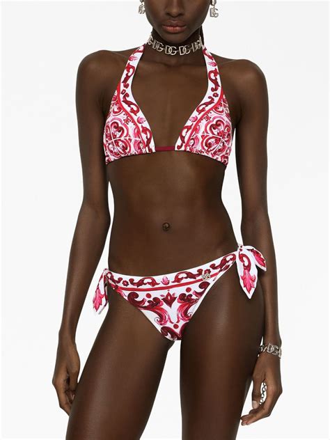 Dolce Gabbana Majolica Print Triangle Bikini Farfetch