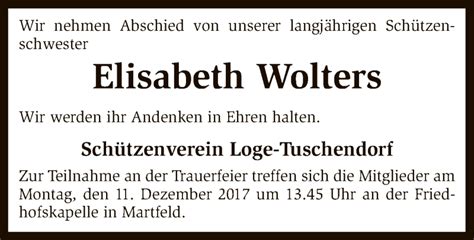 Traueranzeigen Von Elisabeth Wolters Trauer Kreiszeitung De