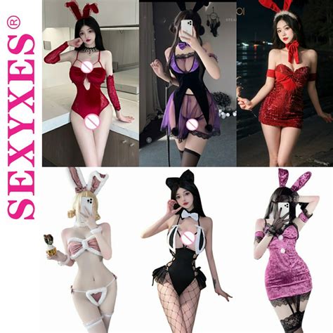 Sexy Lingerie Cosplay Costume Bunny Girl Uniform Black Bodysuit With Rabbit Ear Fishnet