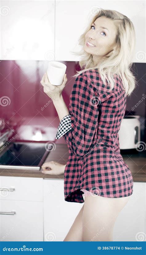 Blonde Beauty At Morning In Kitchen Stock Photo Image Of Drinking Break