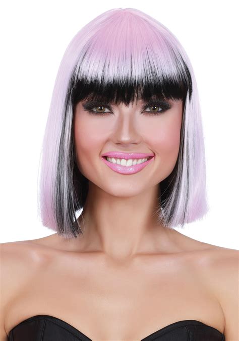 Two Tone Pink Black Bob Wig For Women