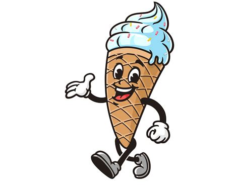 Walking Ice Cream Cartoon Mascot Illustration Design Character Vector