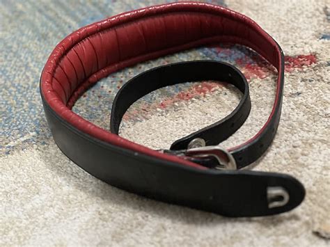 Gibson Embossed Red Black Leather Guitar Strap Reverb