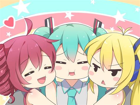 triple baka  ikazu art hatsune miku miku miku hatsune chibi