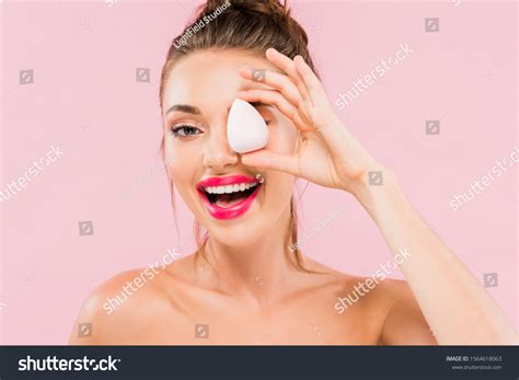 Happy Naked Beautiful Woman Pink Lips Foto Stok Shutterstock