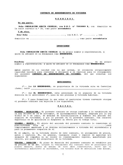 Modelo De Contrato De Alquiler De Vivienda En Argenti