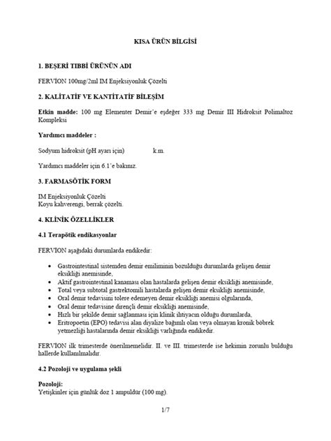 Fervion 100mg 2ml IM Enjeksiyonluk Çözelti | PDF