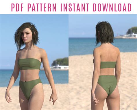 Diy Bikini Sewing Pattern Pdf Bandeau Top High Waist Retro S S High Legcut Instant