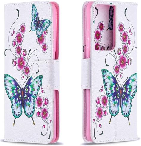 Samsung Galaxy S21 Ultra Portemonnee Hoesje Met Vlindersbloemen Print