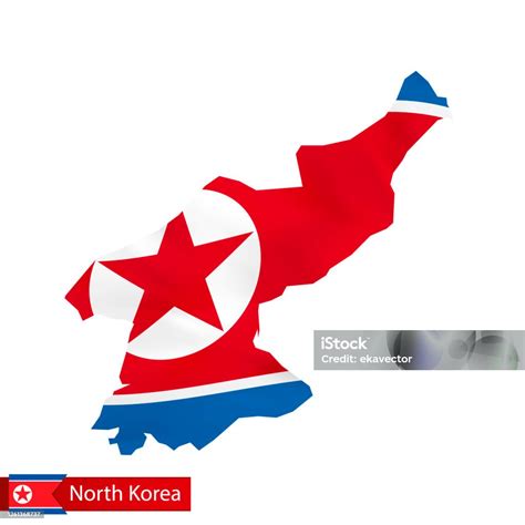 Korea Utara Peta Dengan Melambaikan Bendera Negara Ilustrasi Stok