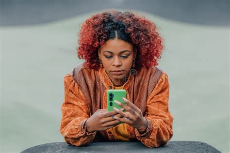 Latina Black Girl With Mobile Phone Stock Image Image Of City Park 266150067