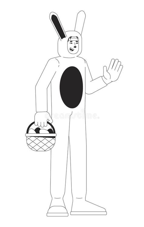 Korean Man In Easter Bunny Costume Black And White 2d Line Cartoon