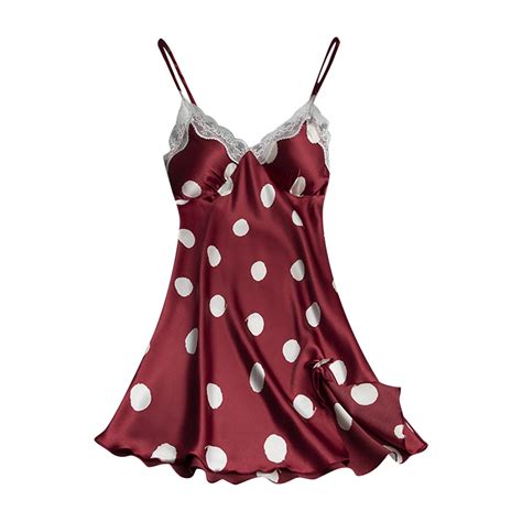 Samickarr Mini Nightdress Lingerie For Women Silk Nightgown Sleeveless Chemise Slip Lace Dress V