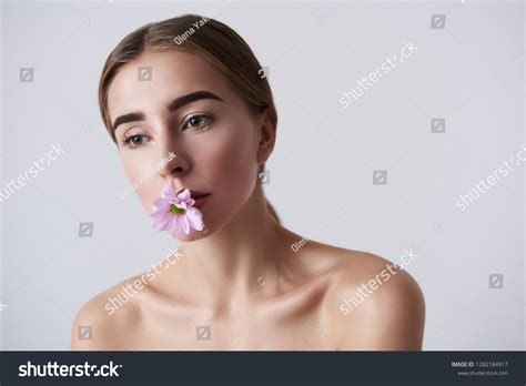 Close Portrait Charming Naked Woman Flower Stock Photo Shutterstock