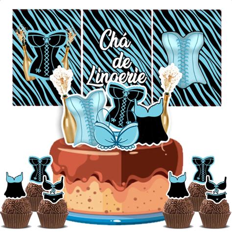 Kit Bolinho Chá de Lingerie Azul Arquivo Digital Elo