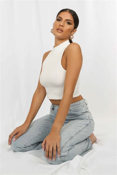 Basic White Jersey High Neck Crop Top Dressed In Lucy