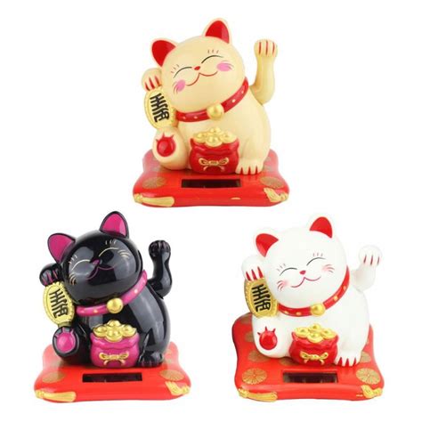 Cat Solar Powered Maneki Neko Welcoming Lucky Beckoning Hands Waving