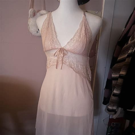 Pink Lace Lingerie Dress With Lace And Bow Detail Depop