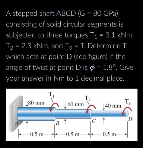 Solved A Stepped Shaft Abcd G Gpa Consisting Chegg