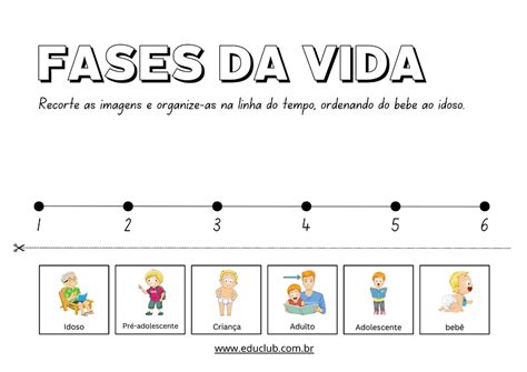 Atividade de ordenar as fases da vida do ser humano | Educlub