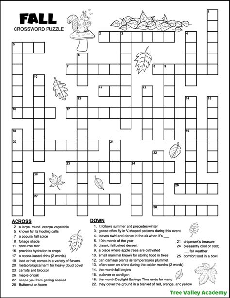 Fall Crossword Puzzle for Middle School - Tree Valley Academy