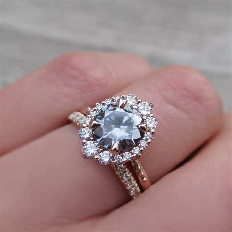 Dark Grey Moissanite Engagement Ring And Diamond Halo 16ct Kristin