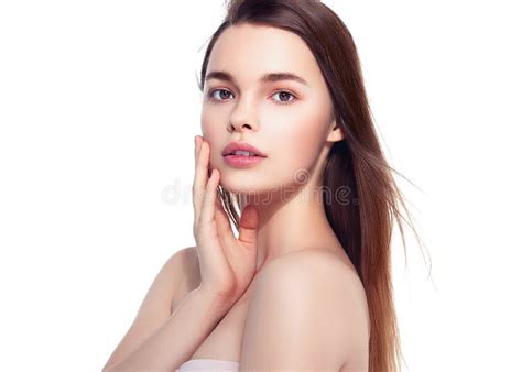 Beautiful Brunette Woman Portrait With Healthy Hair Clear Fresh Stock Photo Image Of Fresh