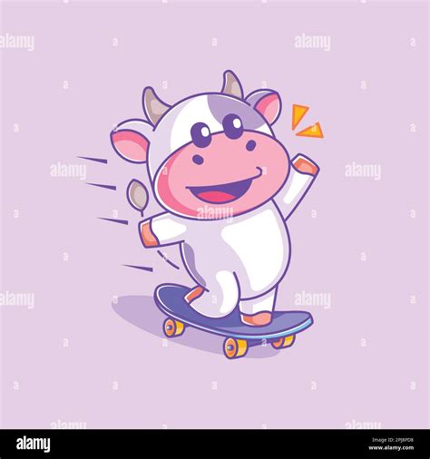 Cute Cow Playing Skateboard Cartoon Stock Vector Image And Art Alamy