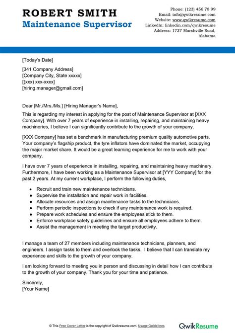 Maintenance Manager Cover Letter Sewingbasicss