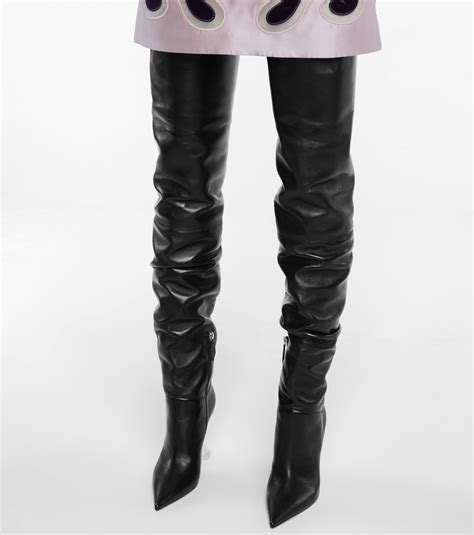 Olivia Leather Over The Knee Boots In Black Amina Muaddi Mytheresa