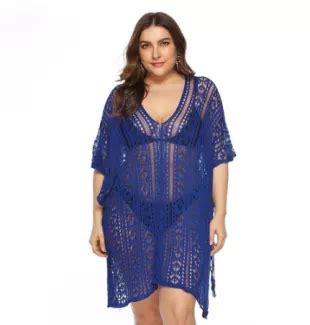 Aliexpress Plus Size Beach Dress Tunic Solid Mesh Bikini Cover Up