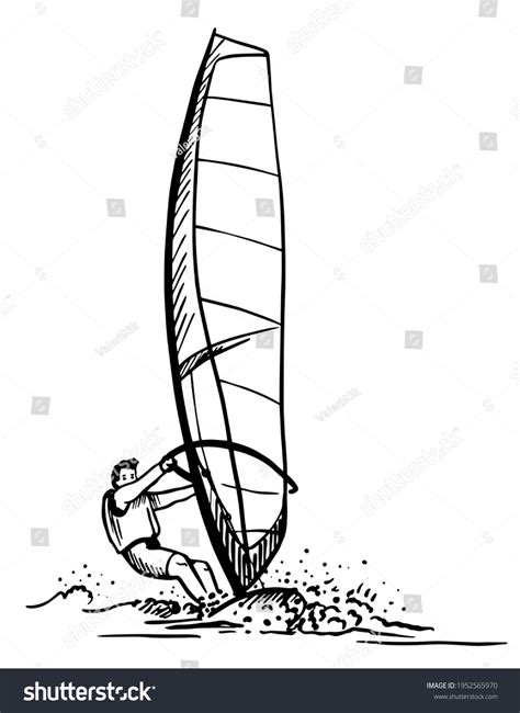 Windsurfing Sketch Transparency Grid Background Design Stock Vector