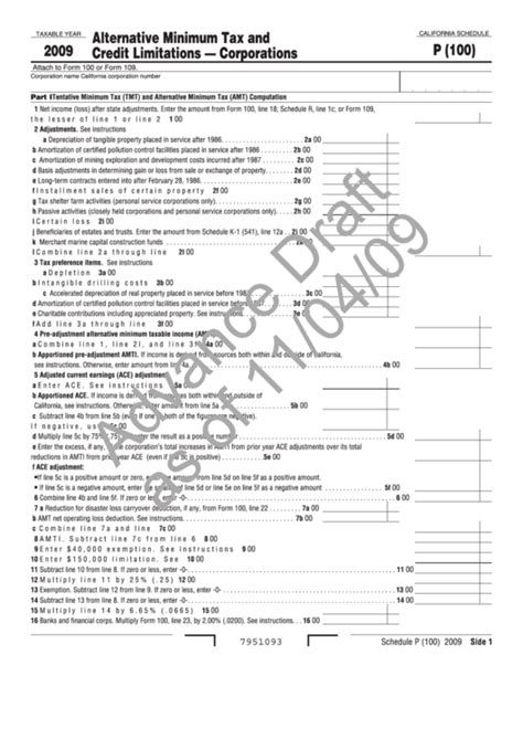 Form Schedule P Advance Draft Alternative Minimum Tax And Credit