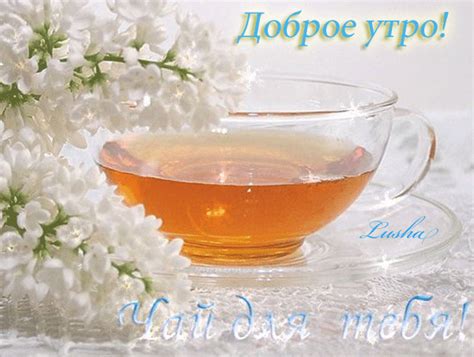 Доброе утро, чай, сирень. Доброе утро. Чай для тебя.