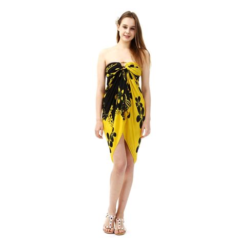 Latest Design Floral Printed Pareo Beach Dress Rayon Sarong Bikini Swimwear Cover Up From