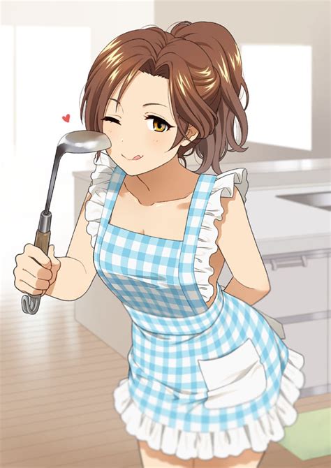 The Big Imageboard Tbib 1girl Q Apron Arm Behind Back Bangs Bare