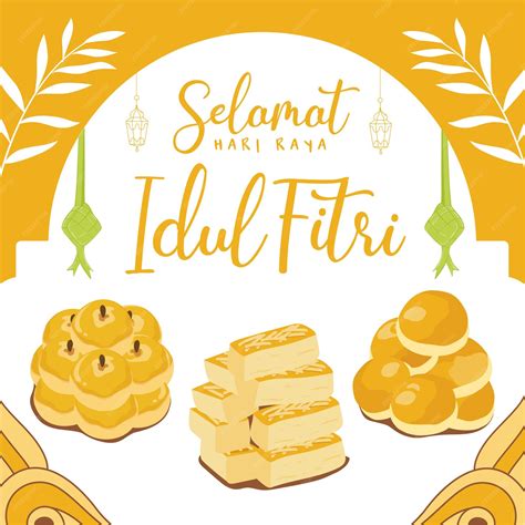 Selamat Hari Raya Idul Fitri Ilustración Vectorial Con Kue Raya