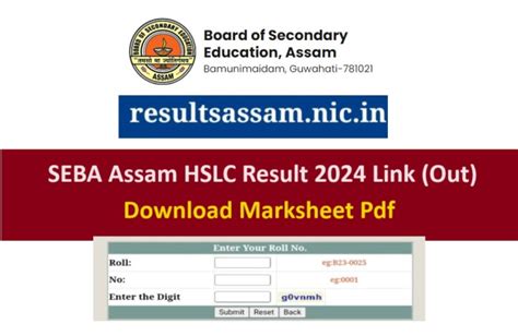 Assam Hslc Result Link Out Resultsassam Nic In Seba Class