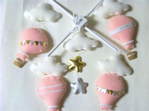Pink Hot Air Balloon Baby Mobile Metallic Gold And Silver