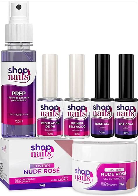 Kit preparadores e finalizador e Gel Control Nude Rosé Shop Nails Acessórios Para Unhas e Beleza