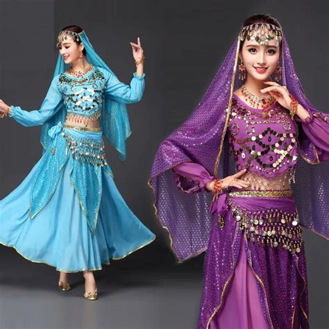 Exotic Apparel Belly Dance Costumes Set Veil Top Belt Skirt Long